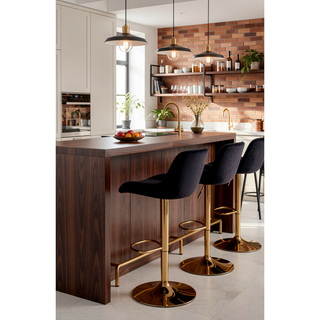Sunvega Adjustable Velvet Swivel Bar Stool with Chrome Base and Golden Legs, Set of 2