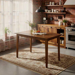 Sunvega Transitional Chestnut Dining Set with Four Tan Microfiber Chairs