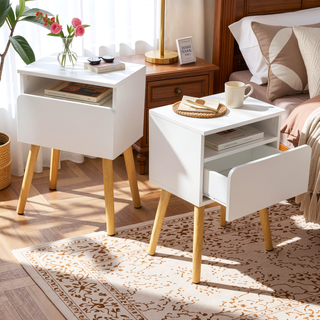 Sunvega Modern 2-Piece Bedside Table with Drawers and Shelves for Bedroom