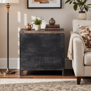 Sunvega Dark Oak 2-Drawer Nightstand with Wooden Frame and Sled Base