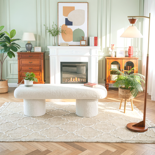 Sunvega Randolph Ivory Boucle Upholstered Bench with Sturdy Wood Frame