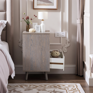 Sunvega Modern Low Foot Bedside Table with Drawer and Storage Compartment