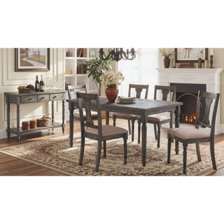 Sunvega Rectangular Weathered Grey Dining Table with Turned Legs and Fixed Top