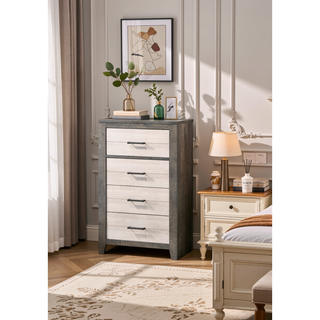 Sunvega Farmhouse Style Nightstand with Two-Tone Finish and Two Drawers