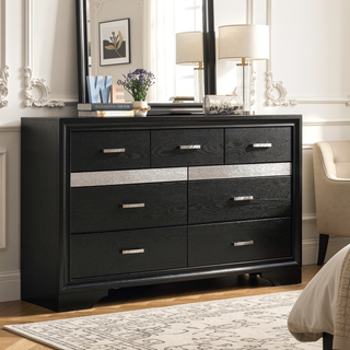 Sunvega Annie White 9-Drawer Dresser with Glittery Front Panel and Hidden Jewelry Drawer