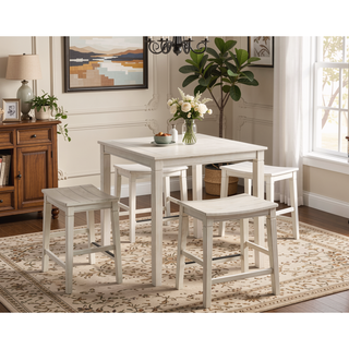 Sunvega Farmhouse 5-Pack Counter Dining Set with Plank Effect Top and Shaped Seat