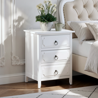 Sunvega Fully Assembled 3-Drawer Nightstand with Polished Nickel Hardware