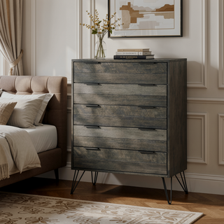 Sunvega Modern Nightstand with Three-Tone Gray Finish and Brushed Metal Legs