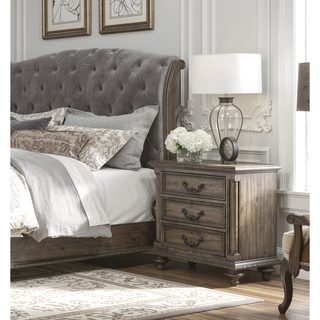 Sunvega Weathered Pecan Finish Nightstand with 3 Dovetail Drawers and Metal Hardware