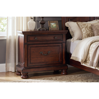 Sunvega Cherry Finish Nightstand with Drawers for Bedroom Storage Space