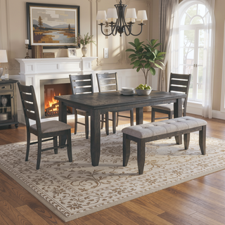 Sunvega Dark Grey Rectangular Plank Top Dining Table in Modern Rubberwood Design