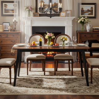 Sunvega Modern Walnut and Black Finish Rectangular Wooden Dining Table