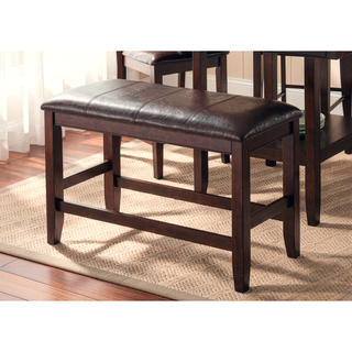 Sunvega Farmhouse Style Espresso Brown Faux Leather Upholstered Bench with Footrest