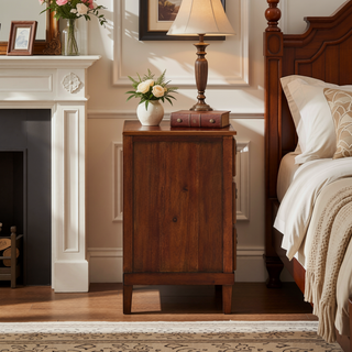 Sunvega Traditional Elegant Brown Finished 3-Drawer Nightstand with Antique Bronze Ring
