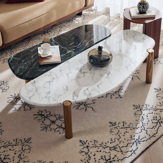 Sunvega Modern Faux Marble Coffee Table with Gold Metal Foot for Living Room