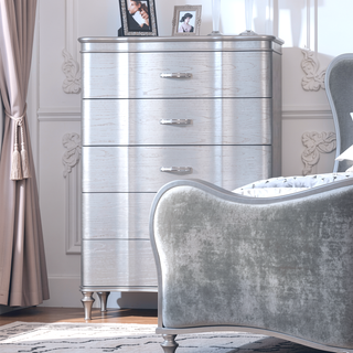Sunvega Silver Finish Glamorous Chest with Curved Front and Crystal Acrylic Handles