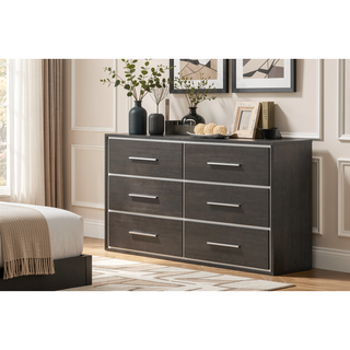 Sunvega Contemporary Dark Gray Nightstand with Two Drawers and Chrome Accents