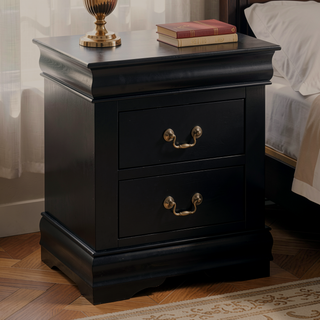 Sunvega Black Nightstand with Two Drawers and Brushed Nickel Handles
