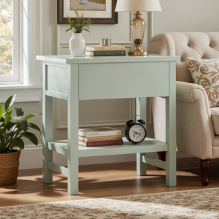 Sunvega Antique White Distressed Finish Nightstand with Faux Keyhole Accent