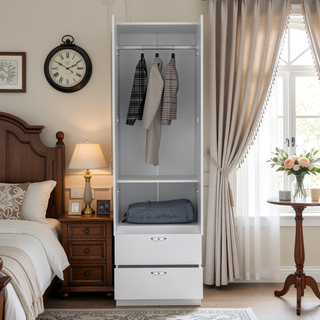 Sunvega White Bedroom Armoire with Spacious Storage Cabinet and Two Drawers