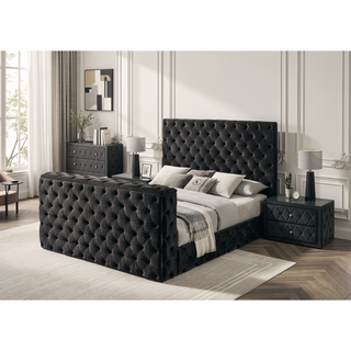 Sunvega Modern Velvet Upholstery Nightstand with Tufted Design and Two Drawers
