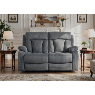 Sunvega Microfiber Fabric Reclining Loveseat with Lumbar Support and Stainless Steel Base