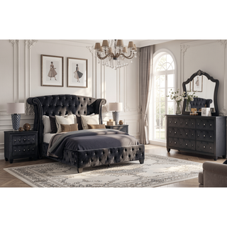 Sunvega Sophia Cream Velvet Upholstered Crystal Tufted 5-Drawer Chest for Bedroom