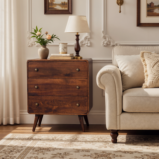 Sunvega Curved California Walnut Chest with Nordic Legs and 3 Drawers