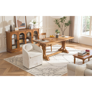 Sunvega Chenille Fabric Dining Arm Chair with Upholstered Back Cushion and Universal Wheels