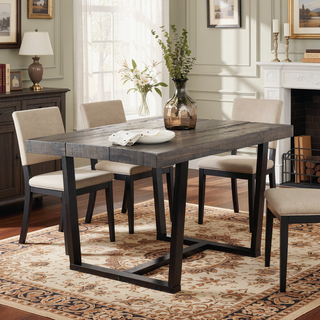 Sunvega Solid Pine Wood Distressed Dining Table with Painted Legs for Farmhouse Kitchen