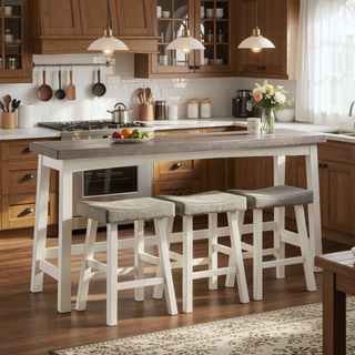 Sunvega 4-Piece Counter Height Dining Set with Table and 3 Stools in White and Coffee