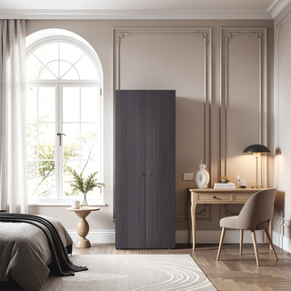 Sunvega 66.9 Inch Tall Oak Wardrobe Cabinet with 4 Shelves and Hanging Rod
