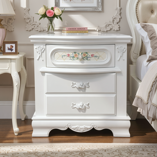 Sunvega White Finish Two Drawers Wood Nightstand for Youth Bedroom