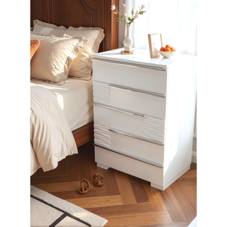 Sunvega Modern White Lacquer 5-Drawer Chest of Drawers in Poplar Wood