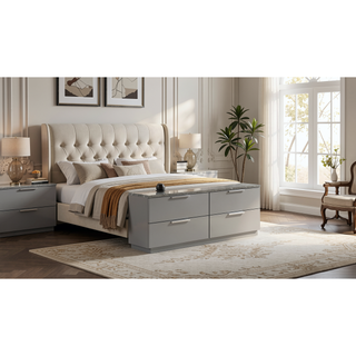 Sunvega White Lacquer Dresser with Six Smooth-Glide Drawers and Marble Accents