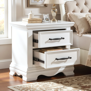 Sunvega White Finish 2-Drawer Nightstand with Black Nickel Pulls Classic Bedside Table