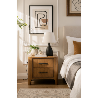 Sunvega Modern Eucalyptus Veneer Nightstand with Soft Close Drawers and USB Port