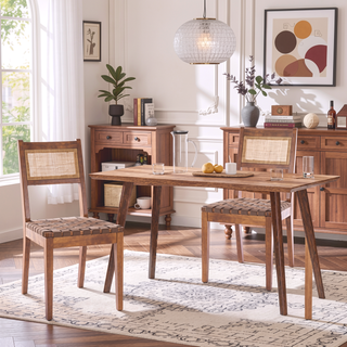 Sunvega Modern Faux Leather and Woven Rattan Dining Chairs Set of 2