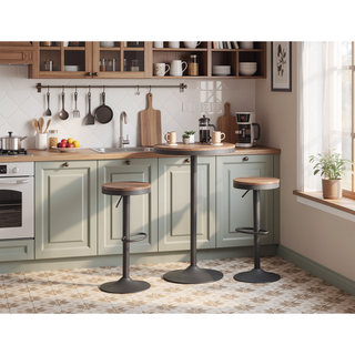 Sunvega Adjustable Industrial Bar Table with Distressed Wood Top and Metal Frame