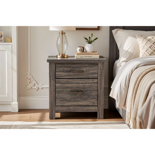 Sunvega Contemporary Weathered Grey Finish Wooden Nightstand with 2 Drawers