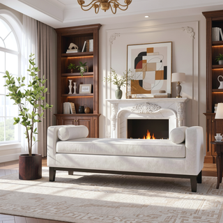 Sunvega Modern Vanilla Upholstered Accent Bench with Plush Foam Cushioning