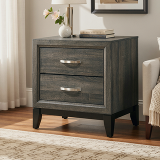 Sunvega Weathered Gray Finish Two Drawer Nightstand with Metal Handle