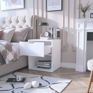 Sunvega White Altheimer Bedside Table with Drawer and Open Shelf