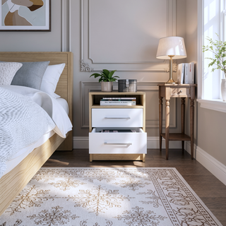 Sunvega Light Oak and White 2-Drawer 1-Shelf Rectangle Nightstand