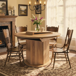 Sunvega Adjustable Round Dining Table with Bump Texture Base for Family Gathering