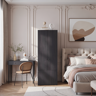 Sunvega Wenge Tall Wardrobe Cabinet with Hanging Rod and 4 Shelves for Bedroom