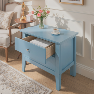 Sunvega Teal Elegance Transitional Nightstand With Two Drawers No Assembly Required