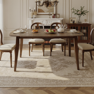 Sunvega Mid-Century Modern Walnut Dining Table with Faux Wood Top and Rubberwood Legs