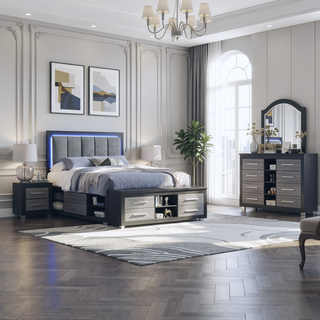 Sunvega Two Toned Black and Grey Nightstand with Spacious Drawers and Block Style Legs