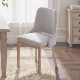 Sunvega Modern Wood Dining Chairs Set of 2 with Linen Upholstered Seat for Dining Room